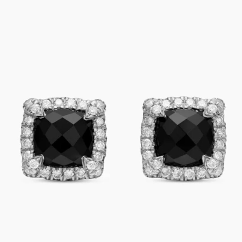 Petite Chatelaine® Pavé Bezel Stud Sterling Silver & Black Onyx & Diamonds